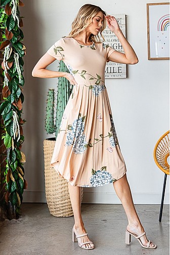 Flower Slim Line Midi Dress