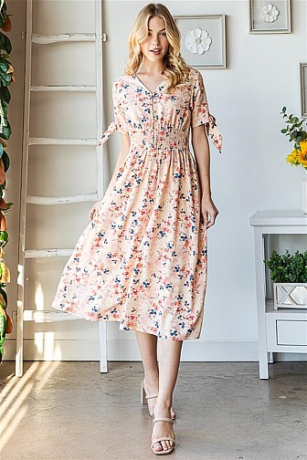 FLORAL MIDI DRESS WITH WOODEN BUTTONS